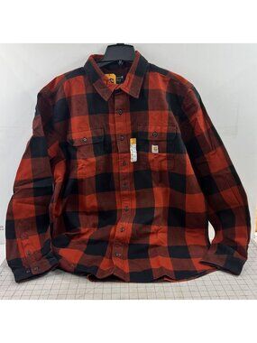Carhartt Men's Loose Fit Heavyweight Flannel Long-Sleeve Plaid Shirt Red XL Tall